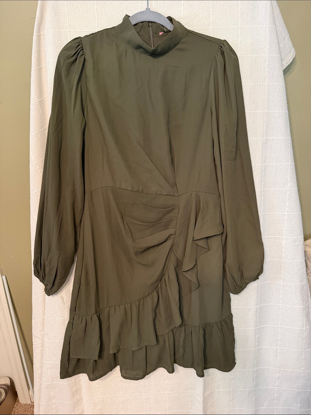 Source Unknown Olive Green Long Sleeve Ruffle Dress